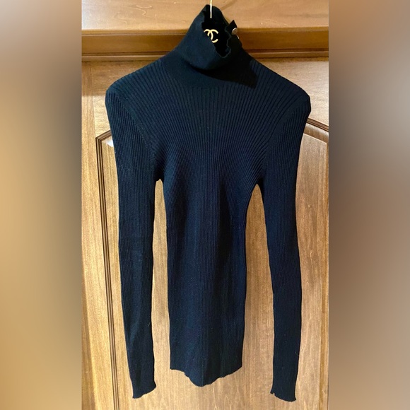 CHANEL Black Turtleneck Sweater with Button Detail